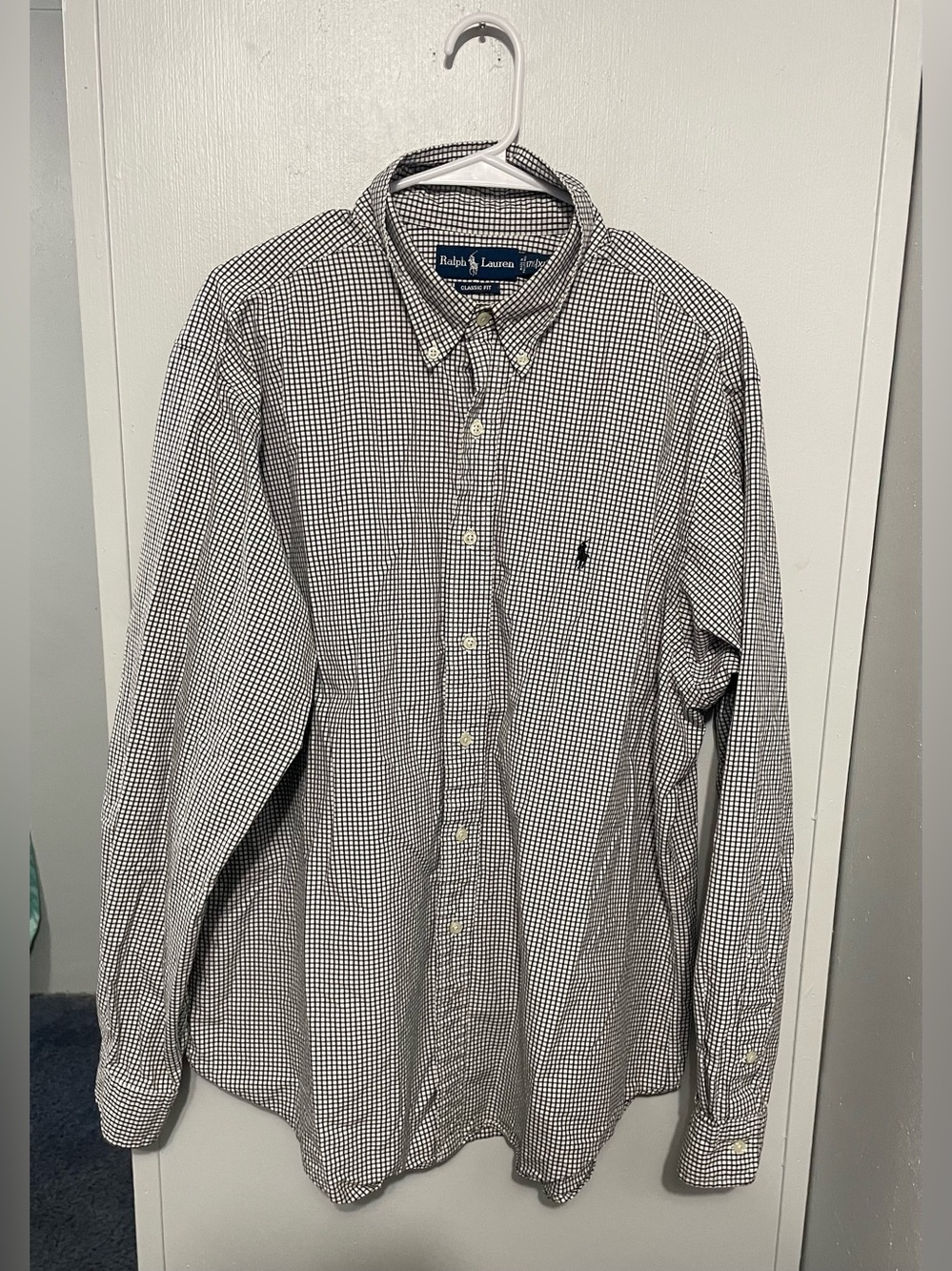 Ralph Lauren Men’s Navy & White Gingham Button-Down Shirt Size XL- 17 1/2